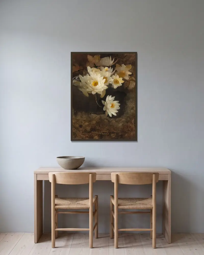Seerosen von Abbott Handerson Thayer gerahmt an einer Wand