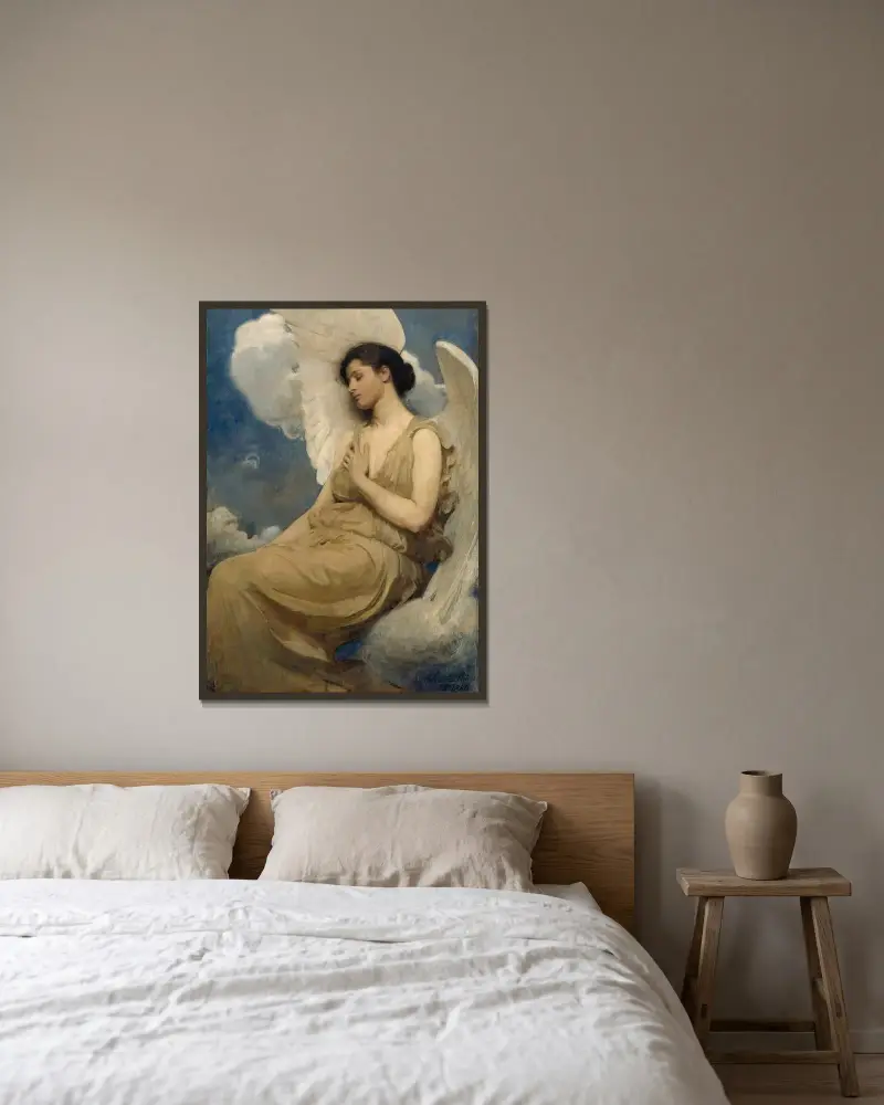 Bevingad figur av Abbott Handerson Thayer inramad på en vägg