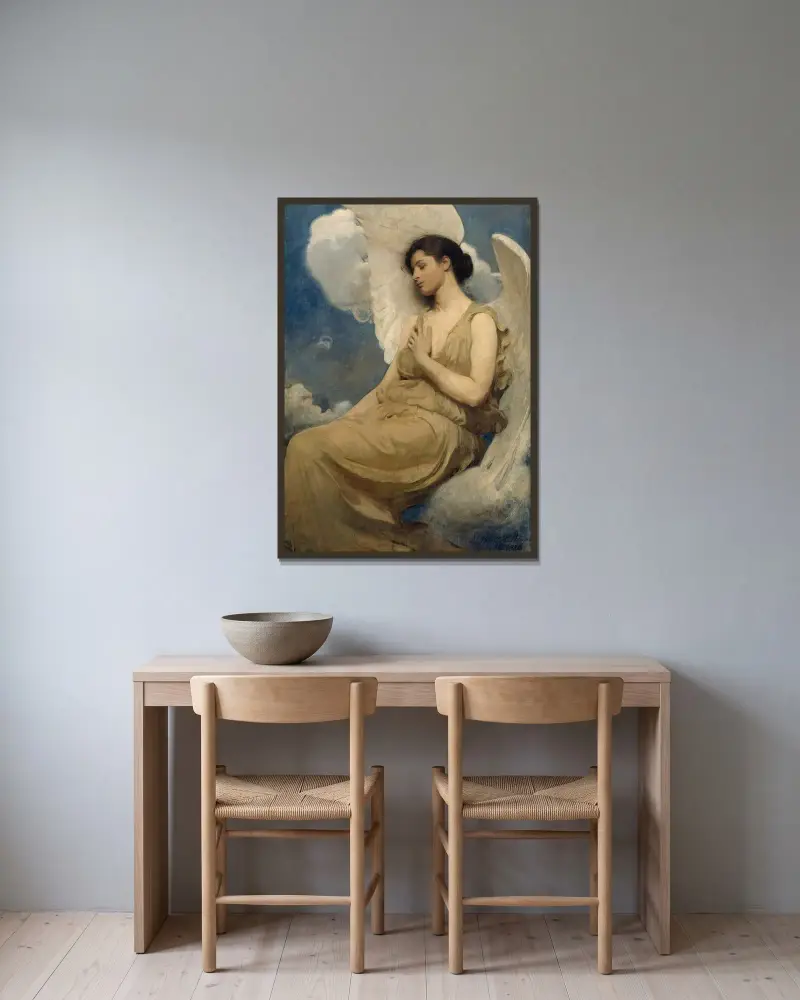 Bevingad figur av Abbott Handerson Thayer inramad på en vägg