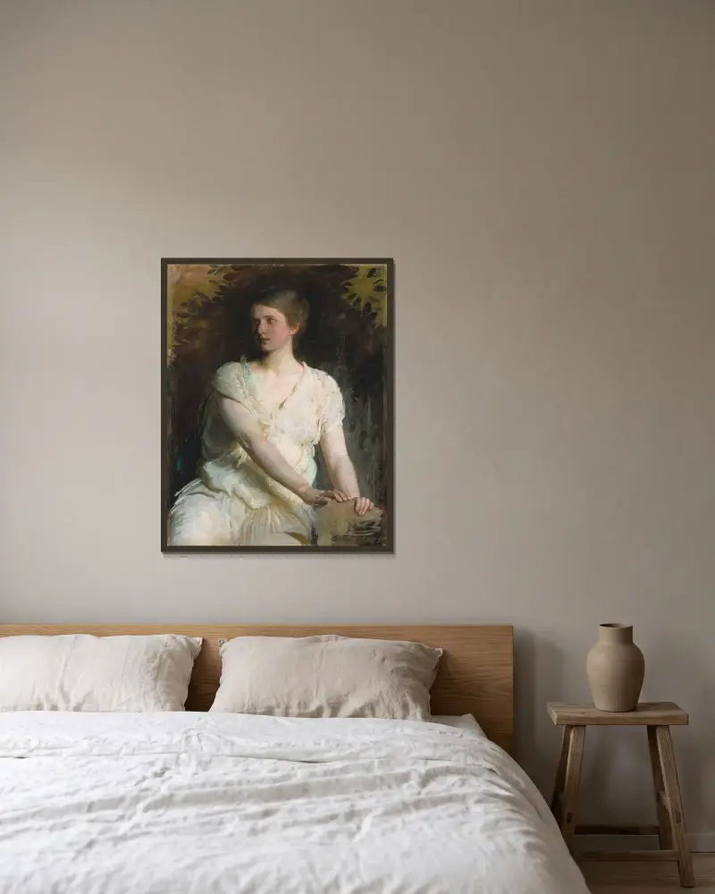 Ung kvinna av Abbott Handerson Thayer inramad på en vägg