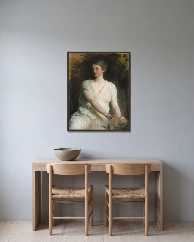 Ung kvinna av Abbott Handerson Thayer inramad på en vägg