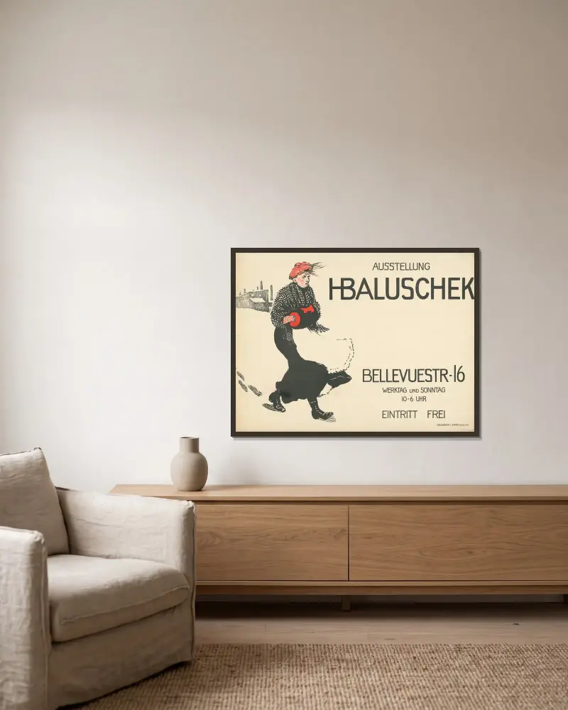 Ausstellung Hans Baluschek. Bellevuestraße 16 Berlin av Hans Baluschek inramad på en vägg