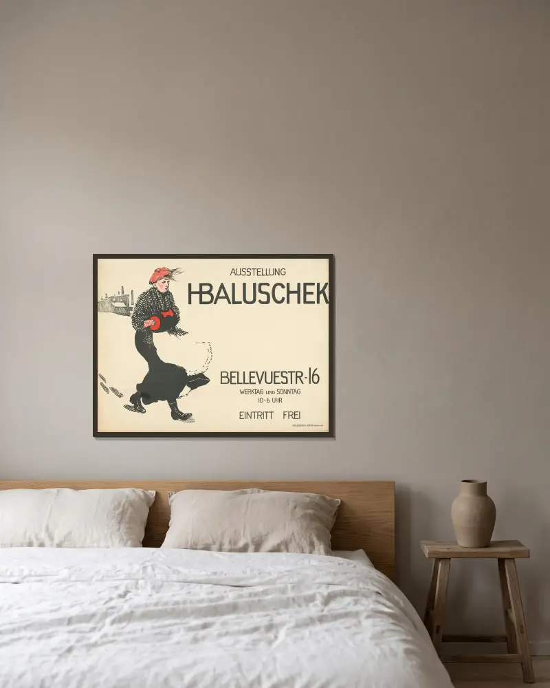 Ausstellung Hans Baluschek. Bellevuestraße 16 Berlin av Hans Baluschek inramad på en vägg