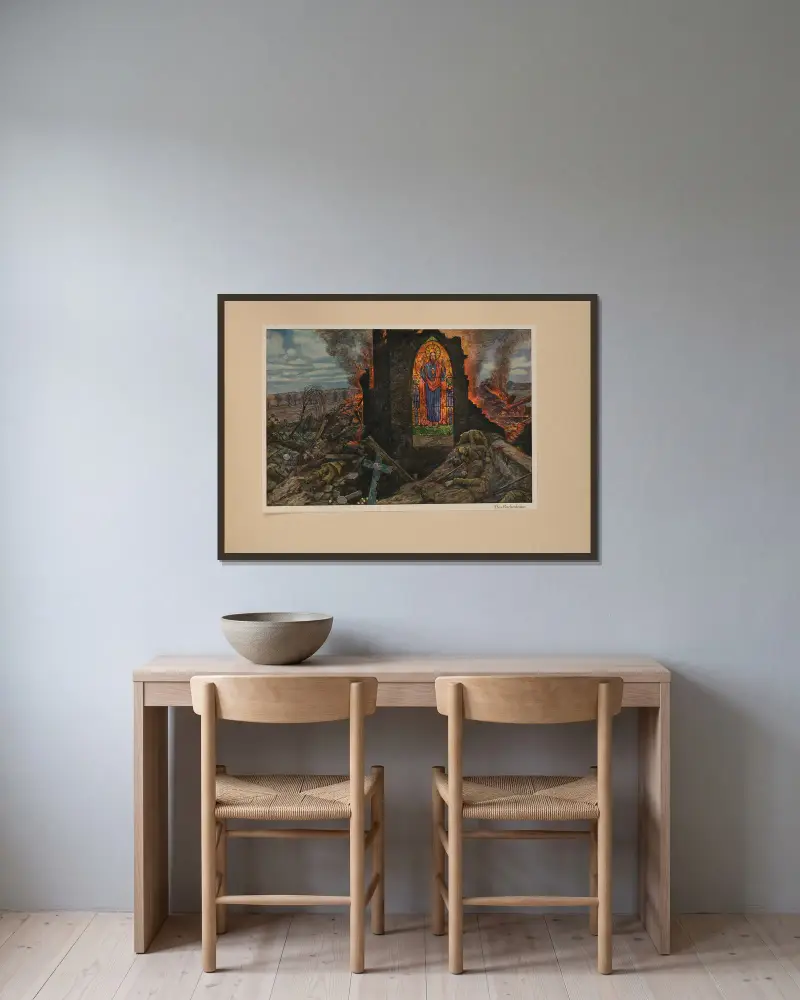 Kostelní okno, Hans Baluschek v rámu na stěně