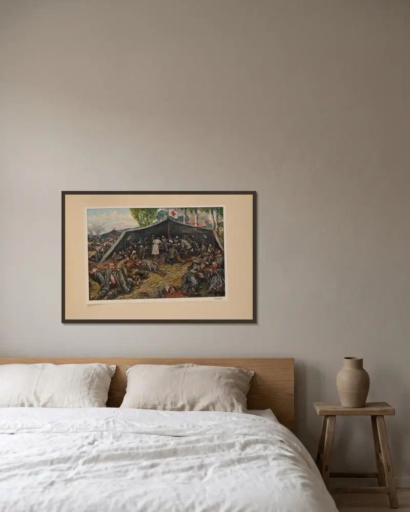 Die Hilfe von Hans Baluschek gerahmt an einer Wand