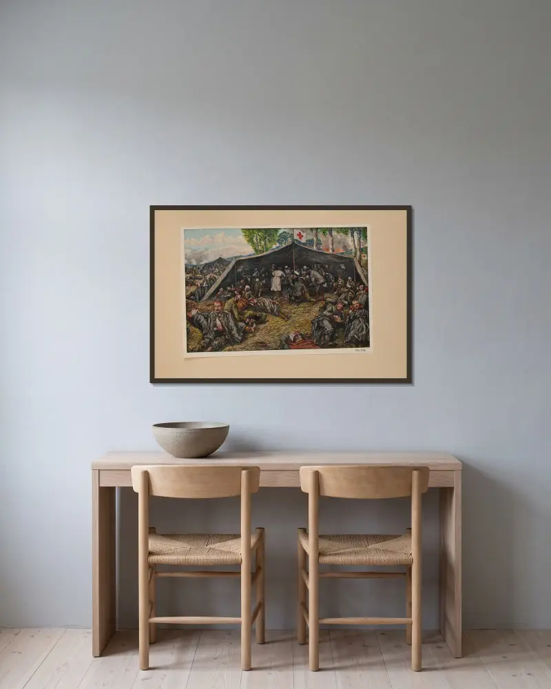 Die Hilfe von Hans Baluschek gerahmt an einer Wand