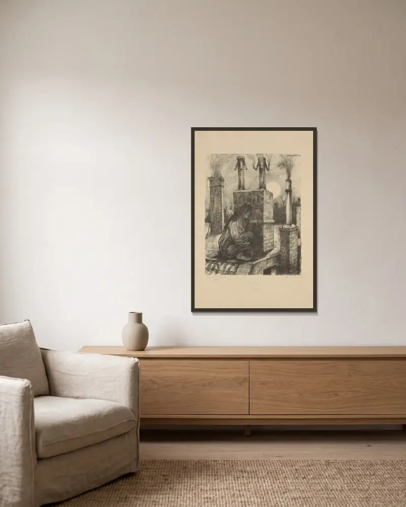 Die Irre von Hans Baluschek gerahmt an einer Wand