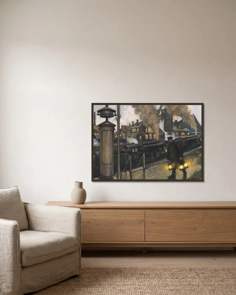 Eisenwerk von Hans Baluschek gerahmt an einer Wand