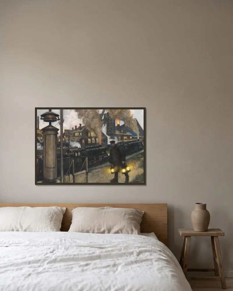 Eisenwerk von Hans Baluschek gerahmt an einer Wand