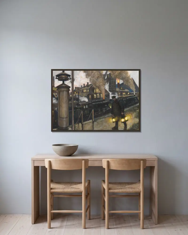 Eisenwerk von Hans Baluschek gerahmt an einer Wand