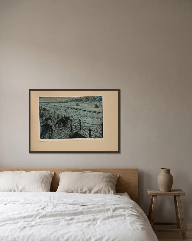Weihnachtsabend von Hans Baluschek gerahmt an einer Wand