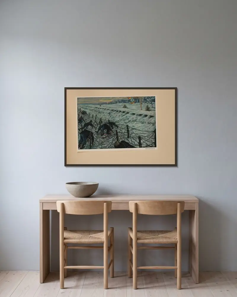 Weihnachtsabend von Hans Baluschek gerahmt an einer Wand
