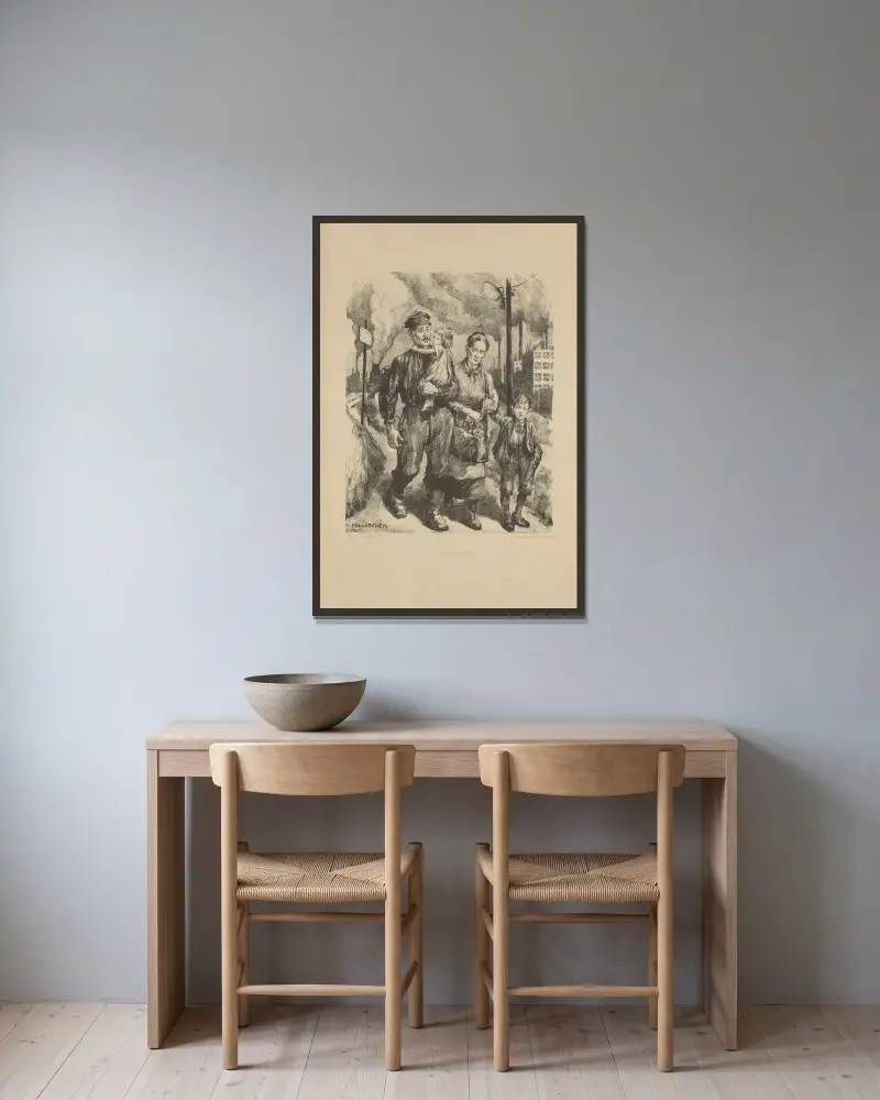 Arbeiterfamilie von Hans Baluschek gerahmt an einer Wand