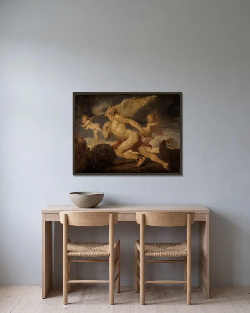 Allegorie der Dampfkraft av Hans Canon inramad på en vägg