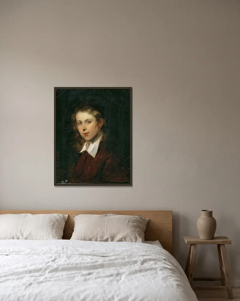 Ung kvinna med blont hår av Hans Canon inramad på en vägg