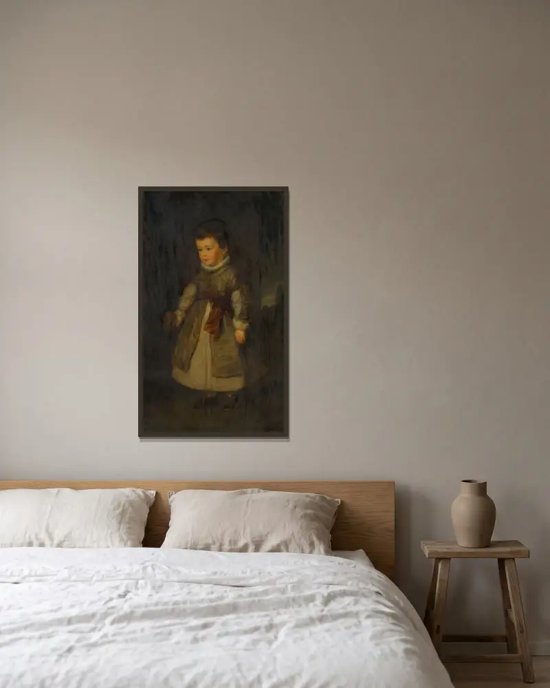 Barnporträtt (Hans Canons systerdotter) av Hans Canon inramad på en vägg