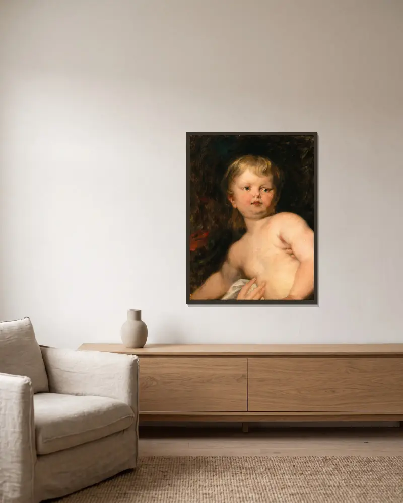 The Christ Child av Hans Canon inramad på en vägg