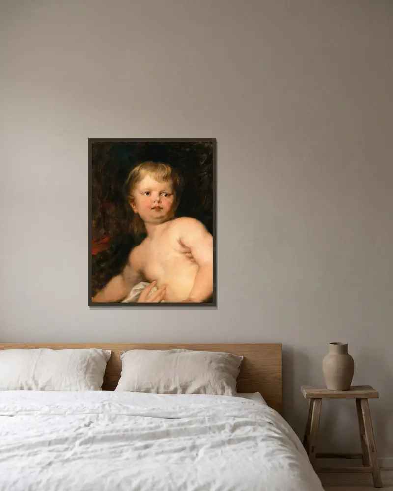 The Christ Child av Hans Canon inramad på en vägg