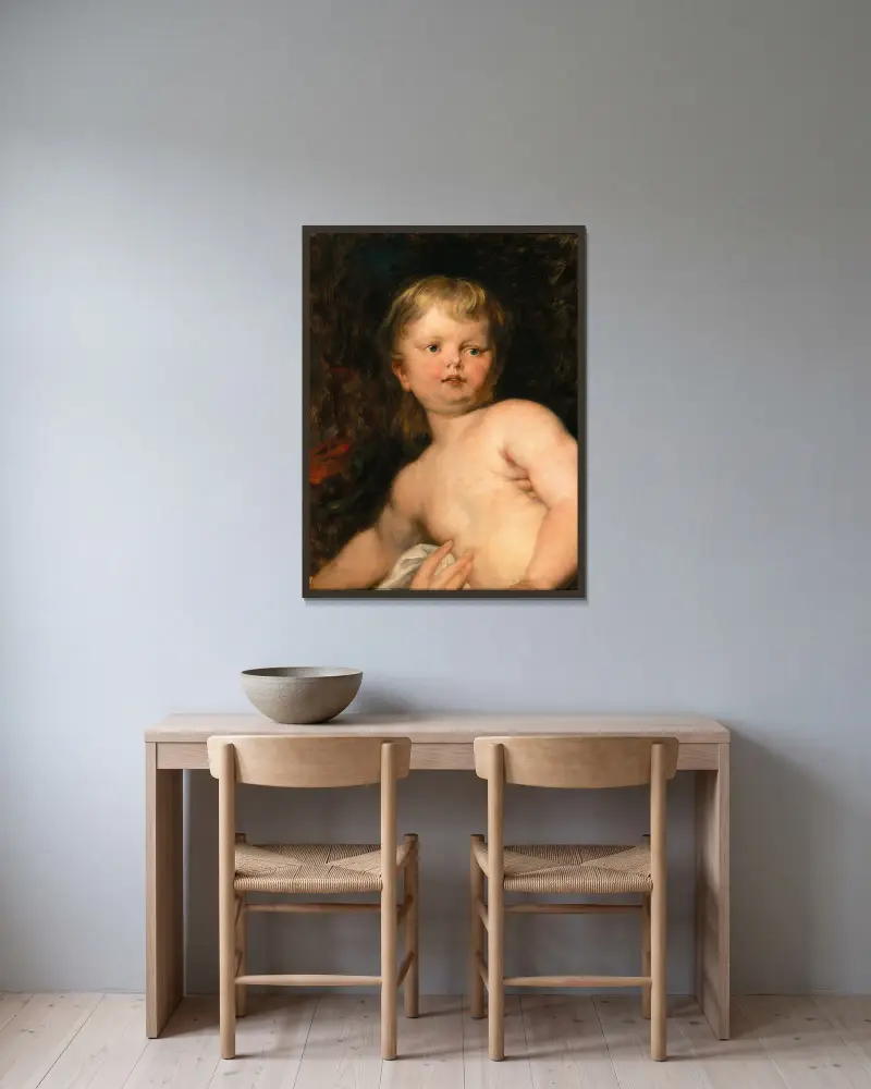 The Christ Child av Hans Canon inramad på en vägg