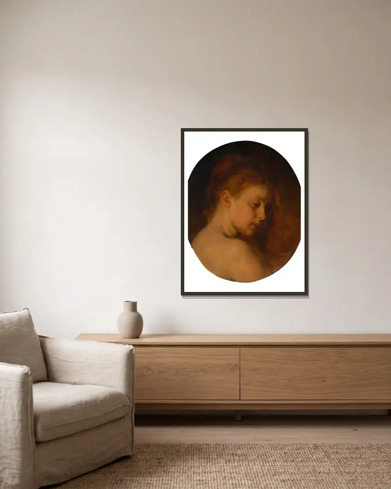 Weiblicher Studienkopf (Wiederholung zu 'Nach dem Bade') von Hans Canon gerahmt an einer Wand