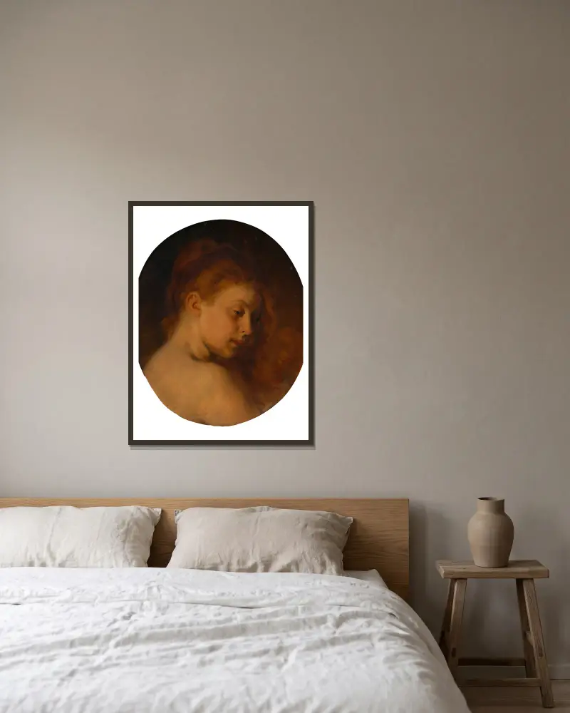 Weiblicher Studienkopf (Wiederholung zu 'Nach dem Bade') von Hans Canon gerahmt an einer Wand