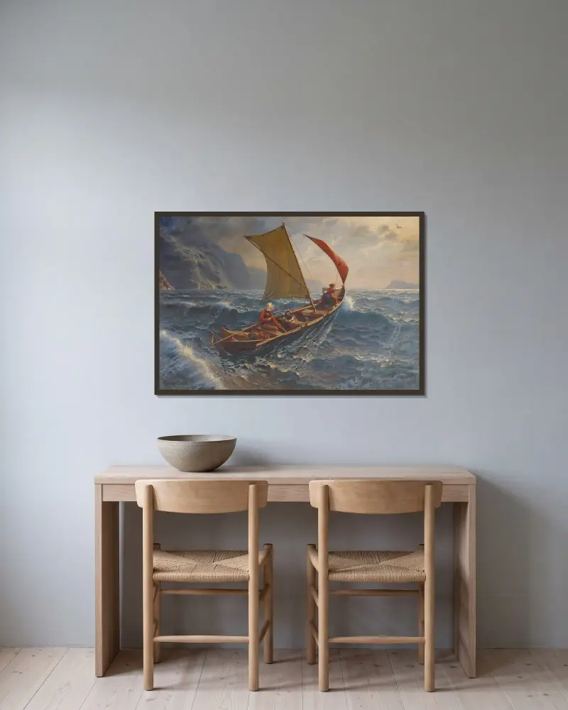 Landesende for Stormen av Hans Dahl inramad på en vägg