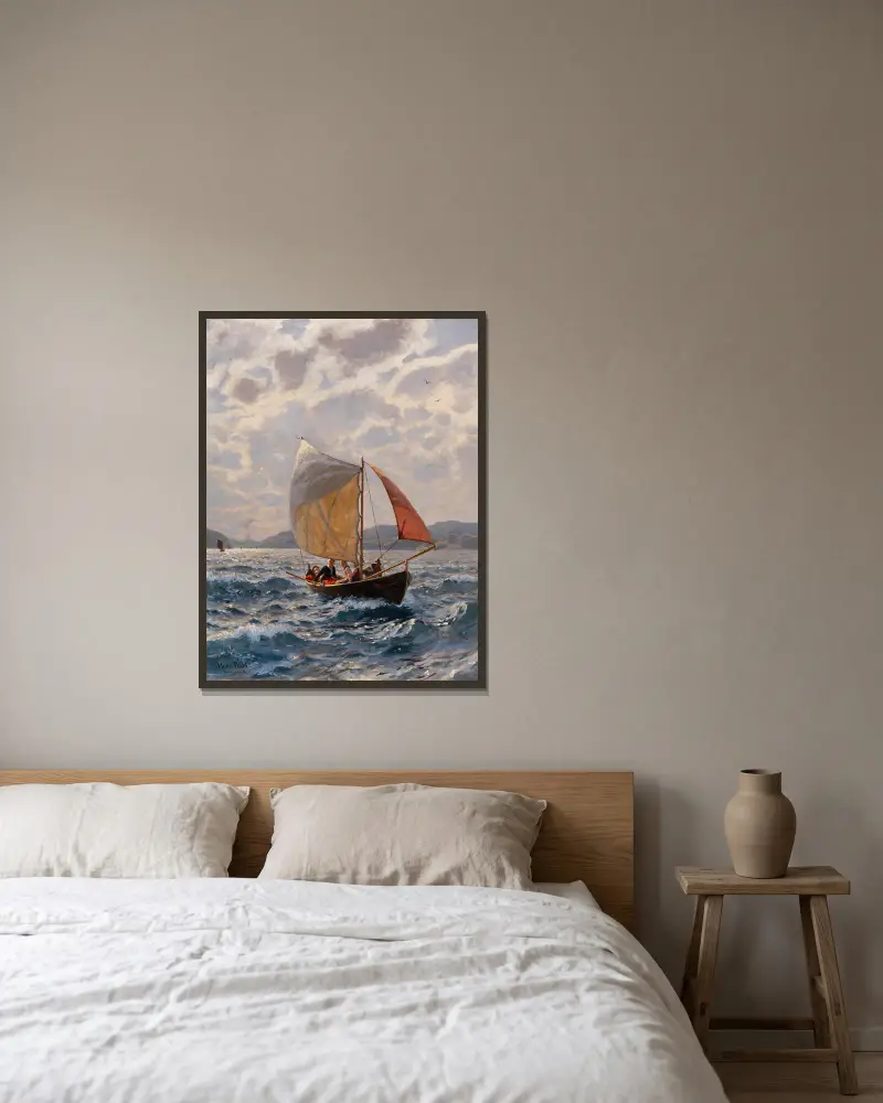 Mit dem Winde von Hans Dahl gerahmt an einer Wand