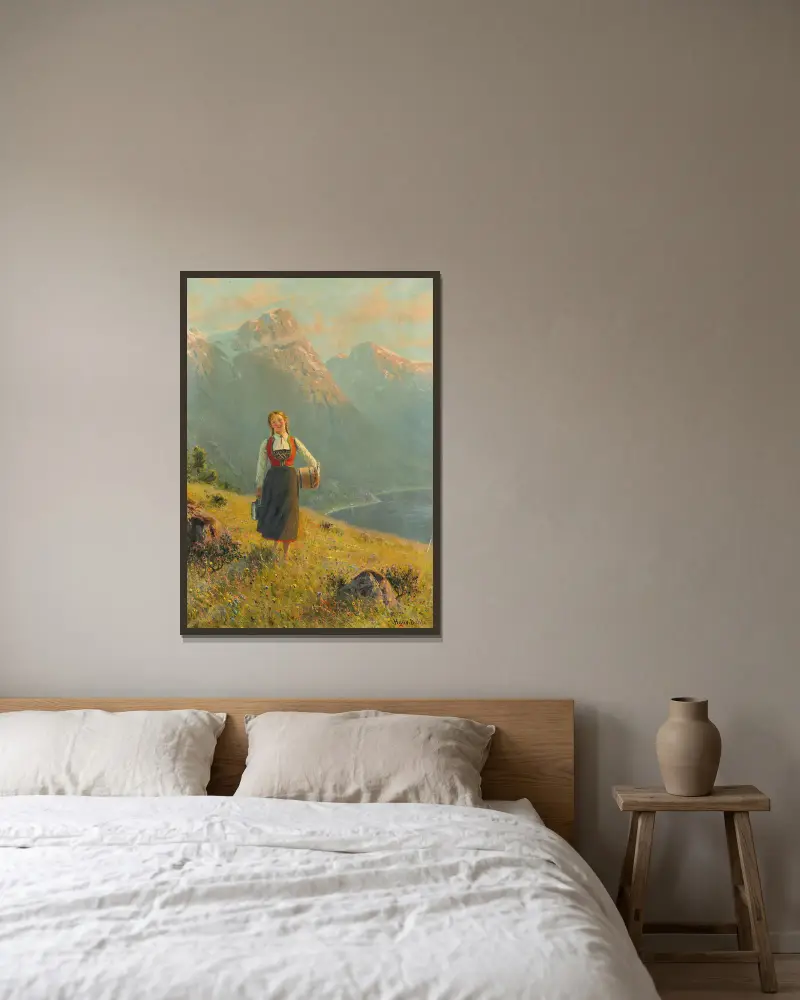 Young Girl By A Fjord av Hans Dahl inramad på en vägg