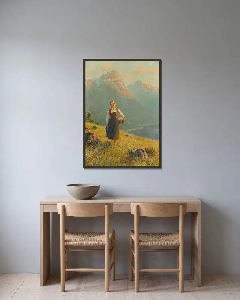 Young Girl By A Fjord av Hans Dahl inramad på en vägg