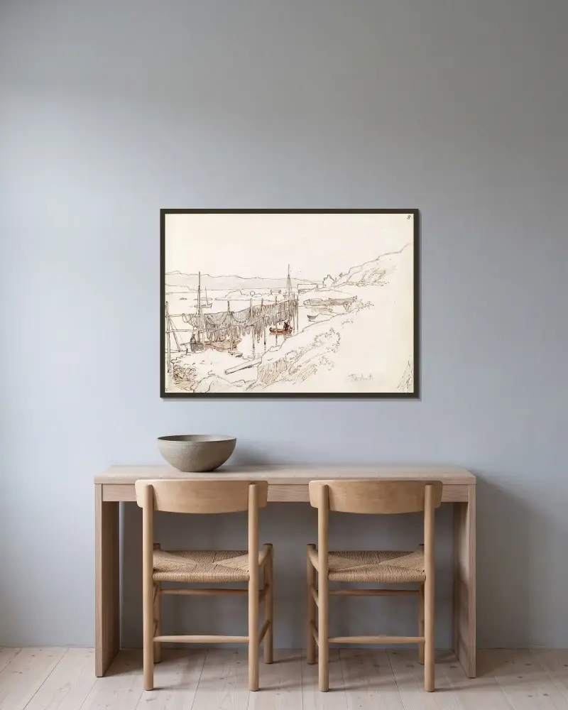 Fra Tarbert av Hans Gude inramad på en vägg