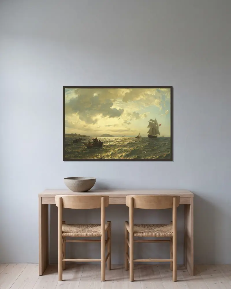 Fresh Breeze on the Norwegian Coast av Hans Gude inramad på en vägg