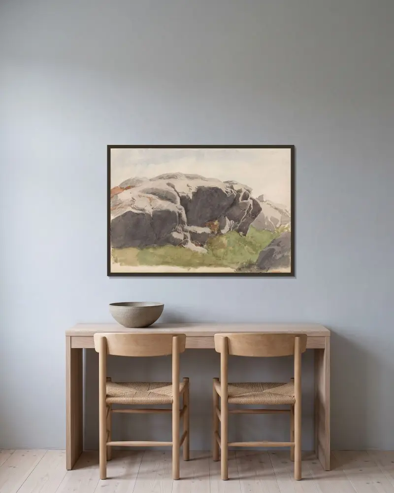 Klippe av Hans Gude inramad på en vägg
