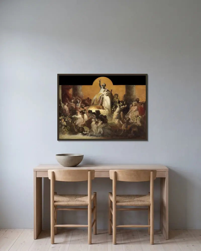 Bacchanal av Hans Makart inramad på en vägg