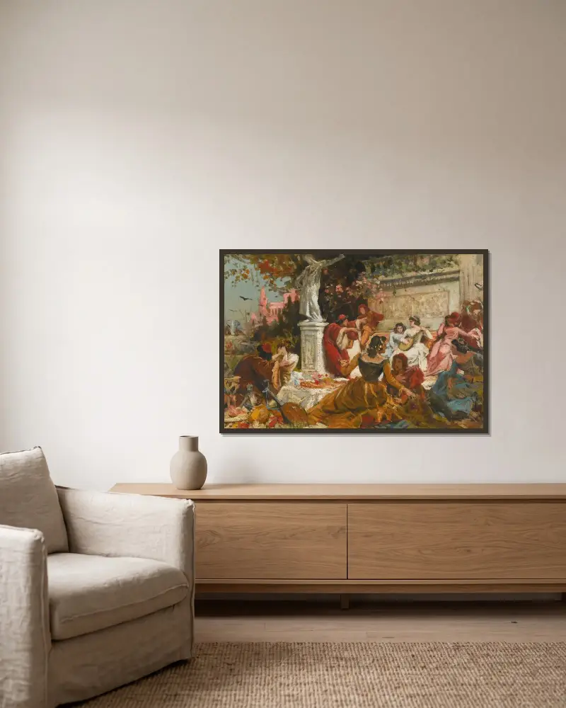 Bankett i en park av Hans Makart inramad på en vägg