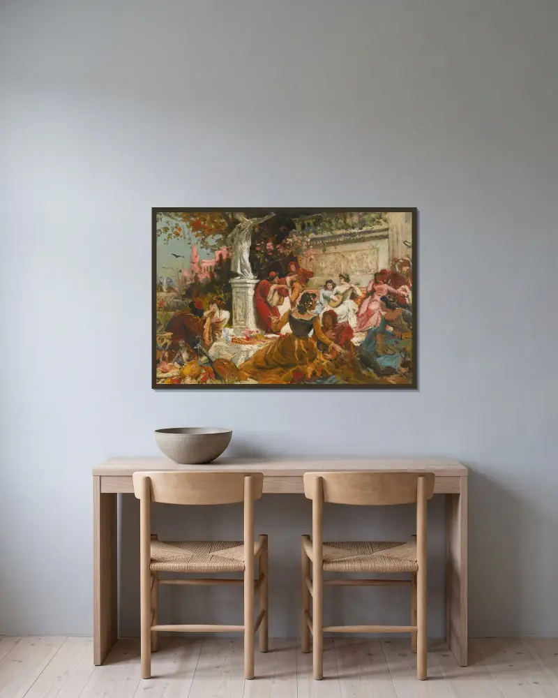 Bankett i en park av Hans Makart inramad på en vägg