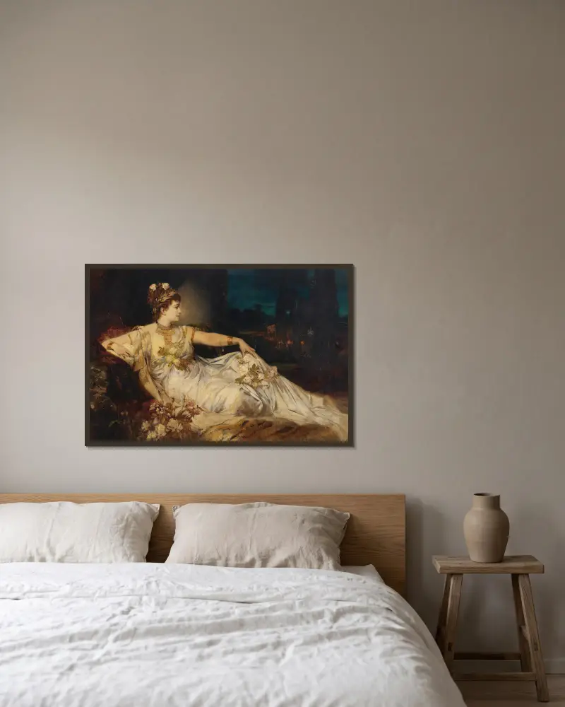 Charlotte Wolter als Messalina av Hans Makart inramad på en vägg