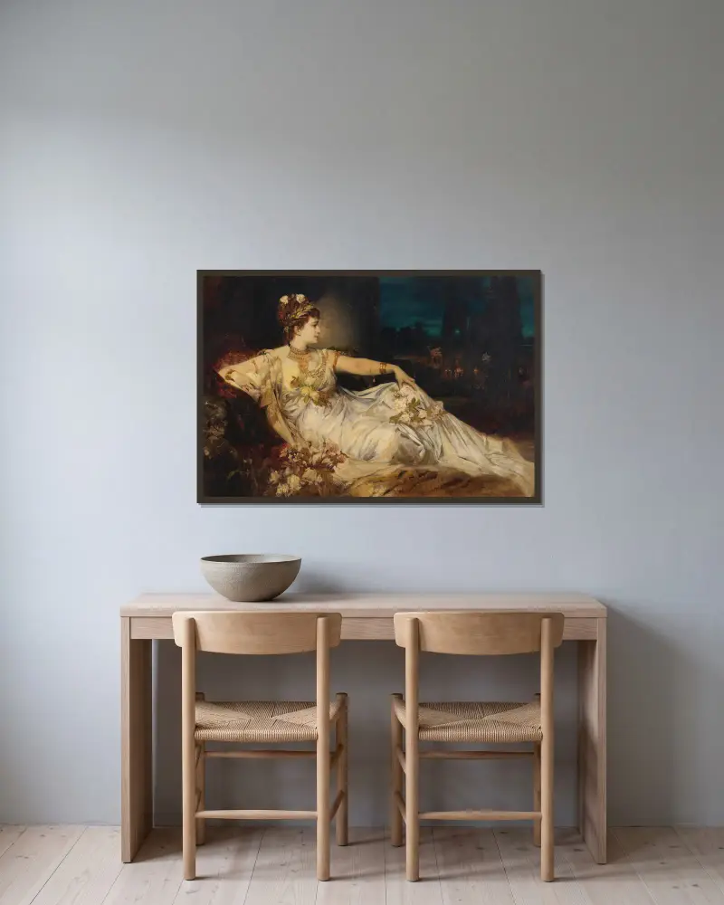 Charlotte Wolter als Messalina av Hans Makart inramad på en vägg