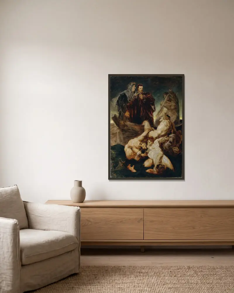 Dante och Vergilius i inferno av Hans Makart inramad på en vägg