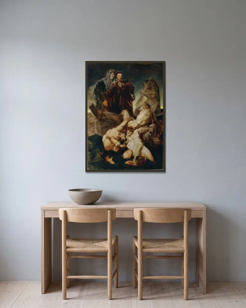 Dante och Vergilius i inferno av Hans Makart inramad på en vägg