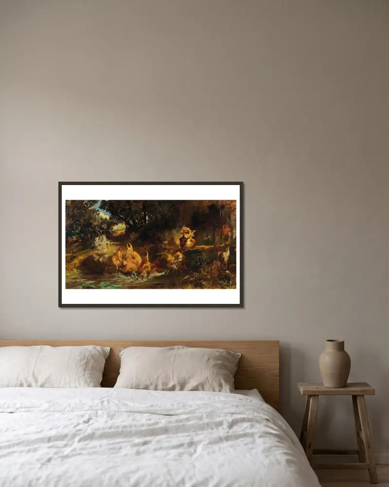 Die Nixen And Der Tiger (The Mermaids And The Tiger) av Hans Makart inramad på en vägg