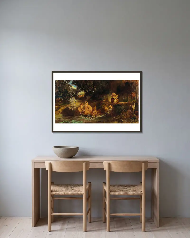 Die Nixen And Der Tiger (The Mermaids And The Tiger) av Hans Makart inramad på en vägg