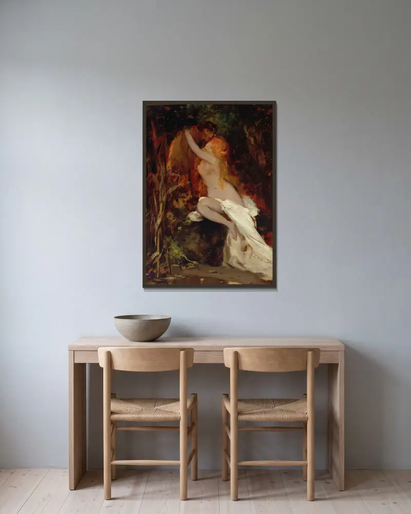 Faun And Nymph av Hans Makart inramad på en vägg