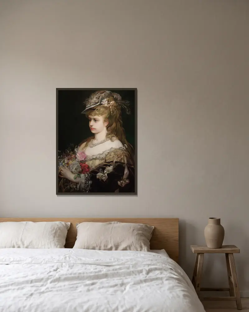 Flora. Portrait Of A Girl In A Hat av Hans Makart inramad på en vägg