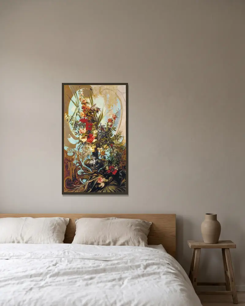 Blombukett av Hans Makart inramad på en vägg