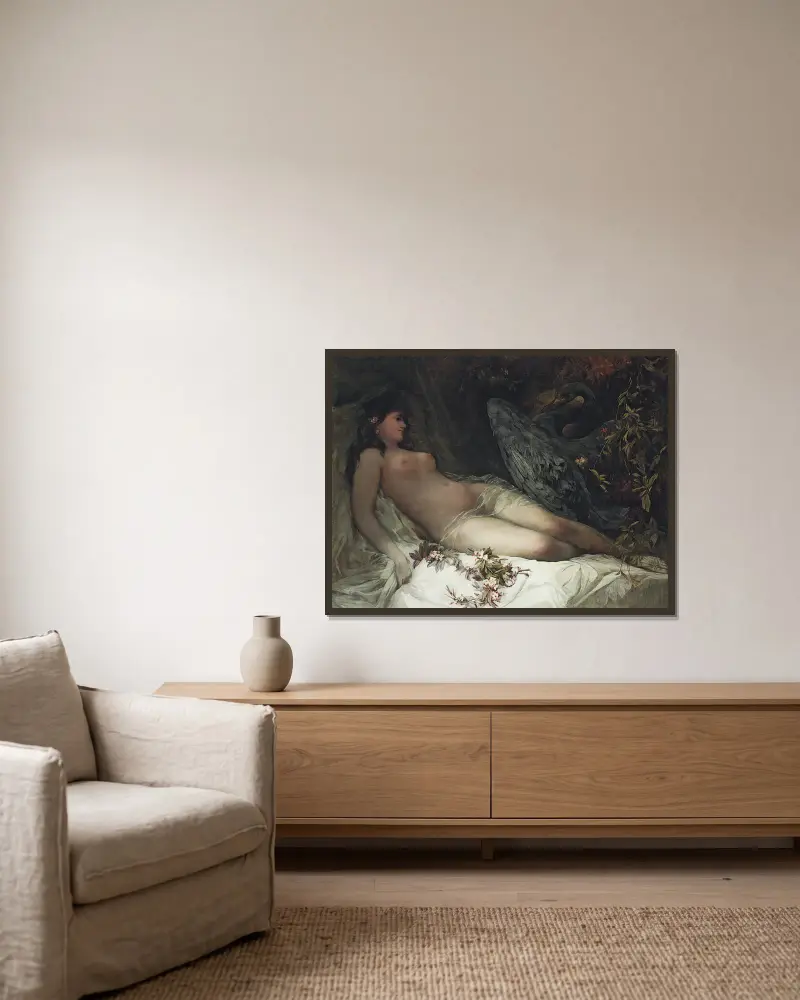 Leda And The Swan av Hans Makart inramad på en vägg
