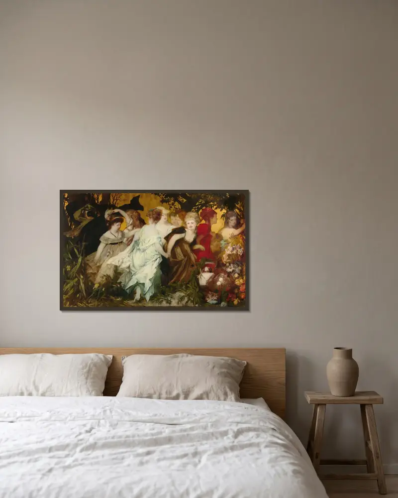 Moderna amoretto av Hans Makart inramad på en vägg