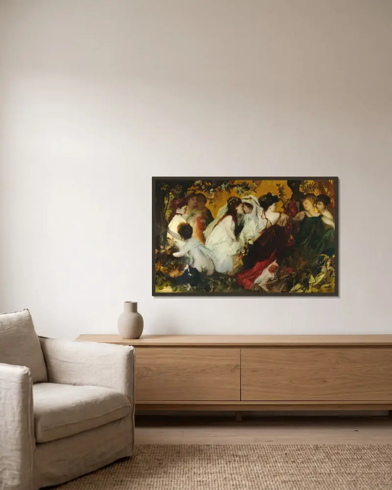 Modern Amoretti av Hans Makart inramad på en vägg