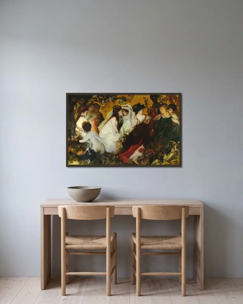 Modern Amoretti av Hans Makart inramad på en vägg