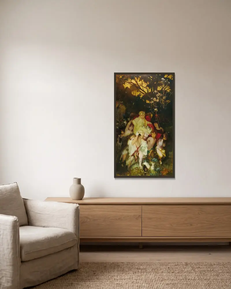 Modern Amoretti av Hans Makart inramad på en vägg