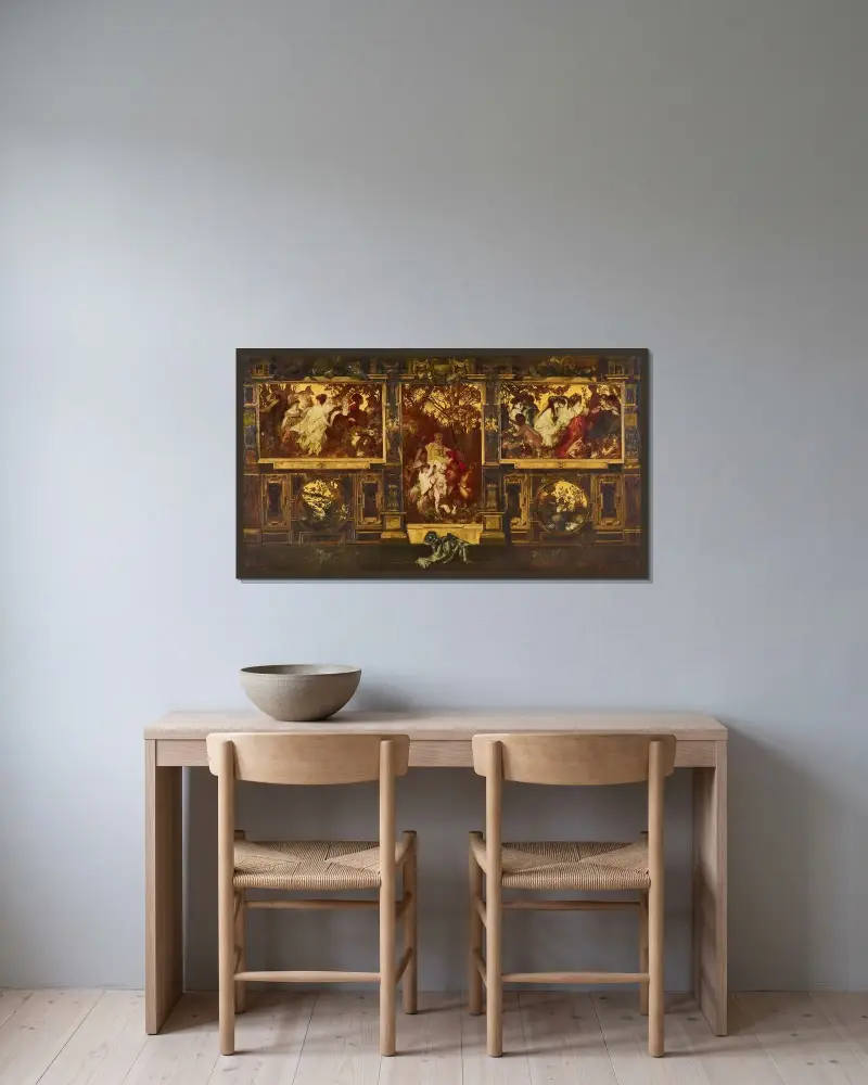 Moderne Amoretten av Hans Makart inramad på en vägg